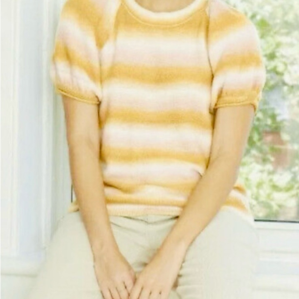 Universal Thread Yellow and White Striped Crew Neck Sweater
